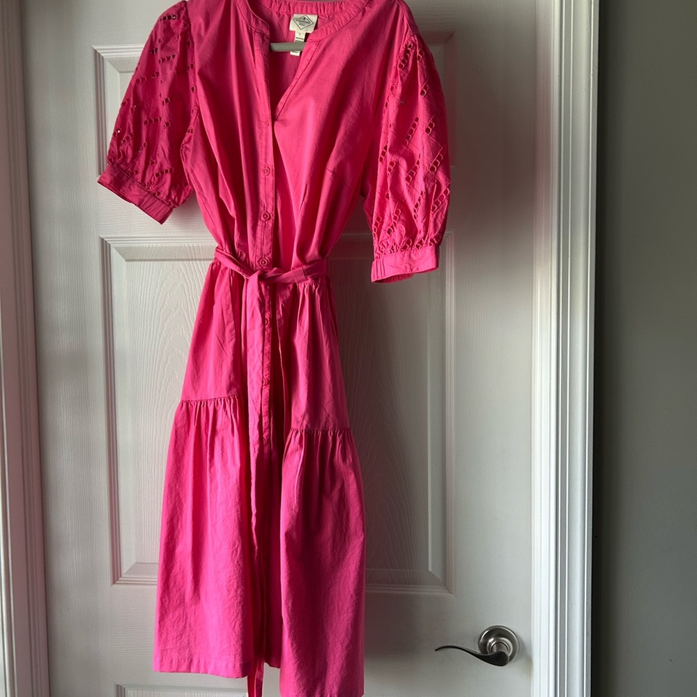 St. John’s Bay, Pink Tiered 100 percent cotton v neck Midi Dress size L